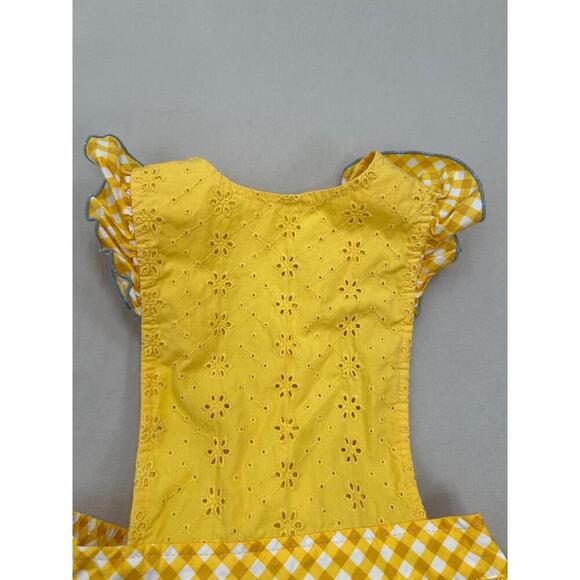 Matilda Jane Coveralls Dress Kids Size 4Yellow Aline Sleeveless Eyelet Pockets - Picture 4 of 12